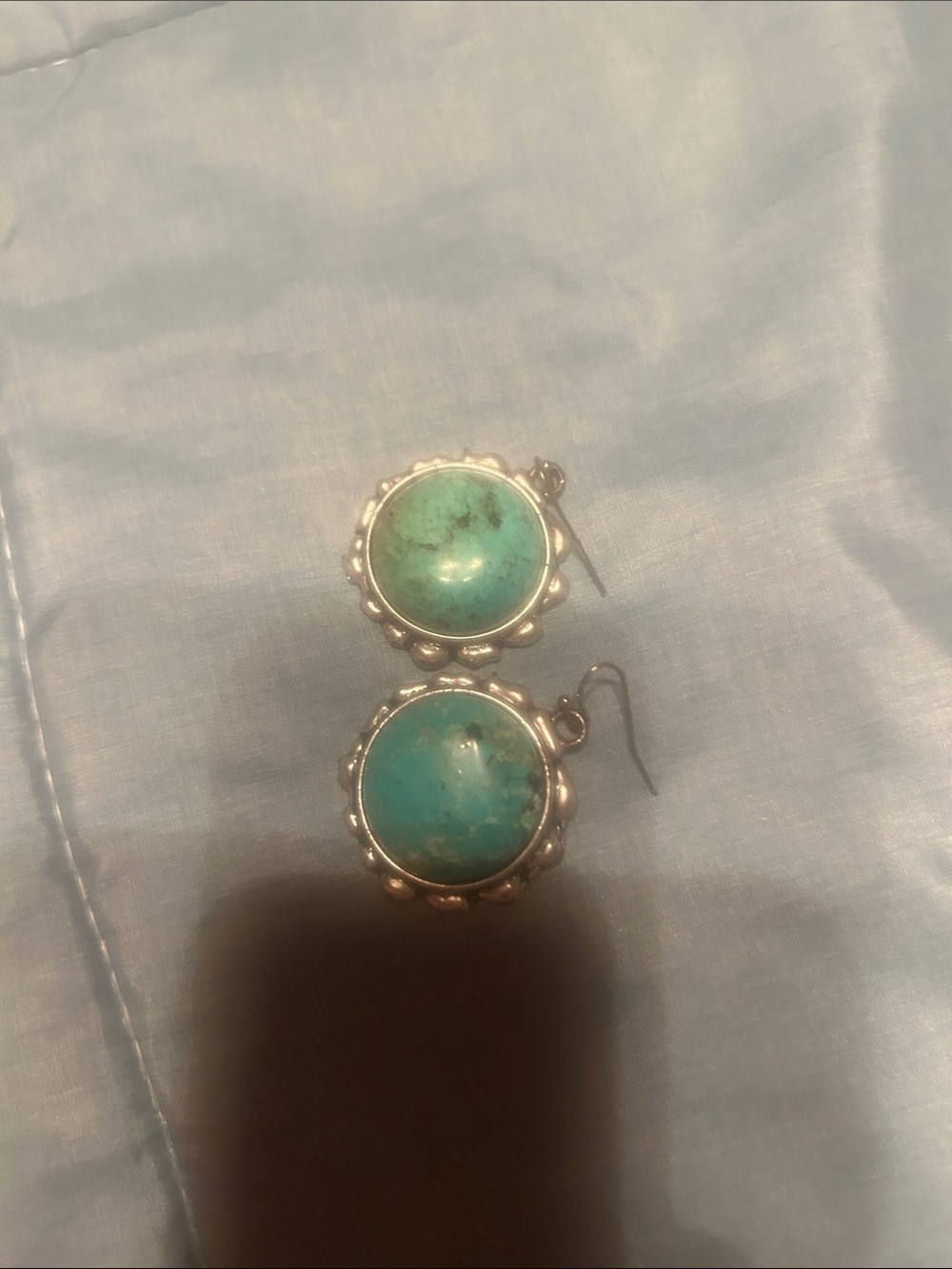 Turquoise Stone Silver-Trim Drop Earrings